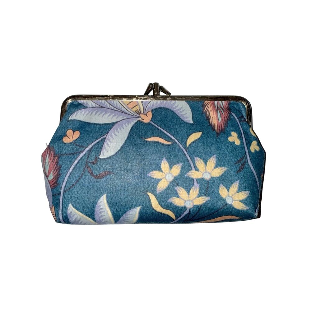 VINTAGE CELEBRITY USA KISS Lock Floral Frame Clutch Wallet in Teal